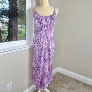 Vintage WinterSilks Slip Dress Womens M Purple Floral Ruffle Midi Silk Blend Y2K